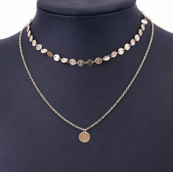 NEW Gold tone Double Layer Circle Coin Necklace - Picture 2 of 2